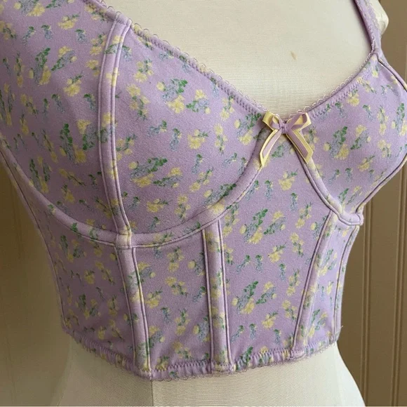 Lavender Floral Corset Crop Top Women’s Size Medium-Large - Picture 3 of 15